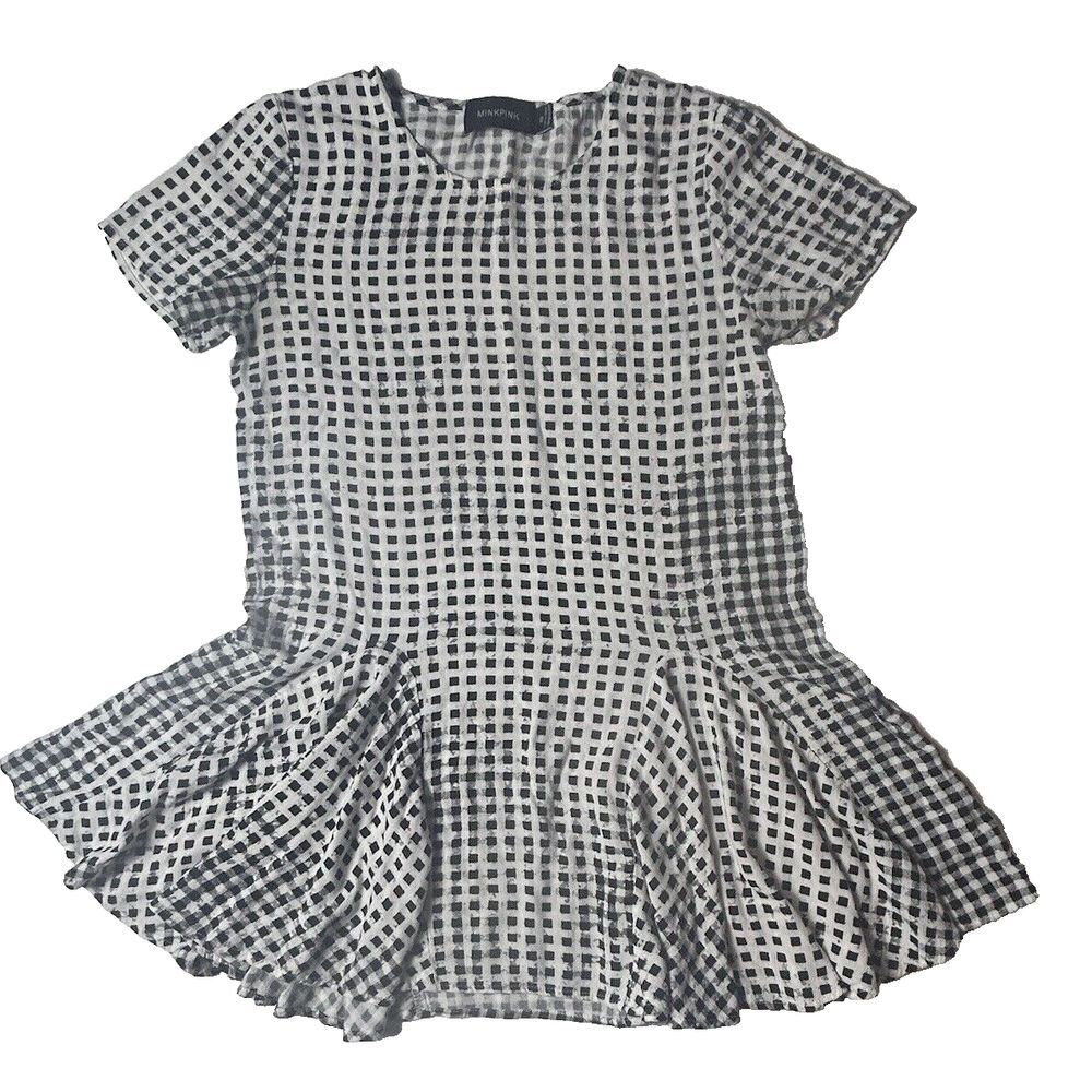 MINKPINK Extra Small White And Black Check (Gingham) Oversized Top,‎ Flared